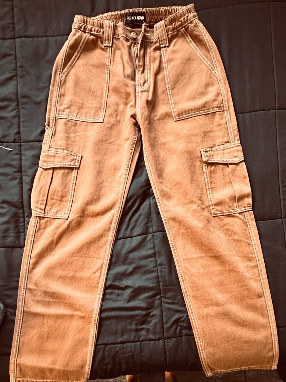Fashion Nova Women’s Brown Cargo Pants with Elastic Waist